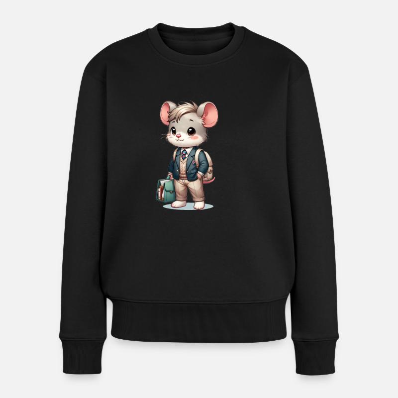 Cute Schoolboy Mouse - Frauen Premium Bio Pullover - Schwarz