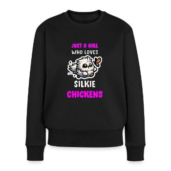 Nur ein Mädchen, das Silkies Silkie Chicken liebt - Frauen Premium Bio Pullover - Schwarz - Vorne - Julia (174cm)