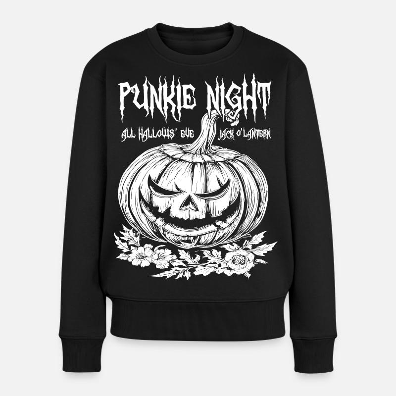 Punkie Night Jack O'Lantern Weißes Design - Frauen Premium Bio Pullover - Schwarz