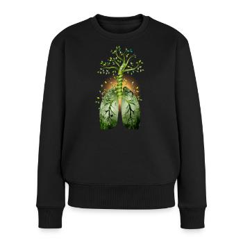 Der Wald, die grüne Lunge.Baum mit Lungenflügel - Frauen Premium Bio Pullover - Schwarz - Vorne - Julia (174cm)