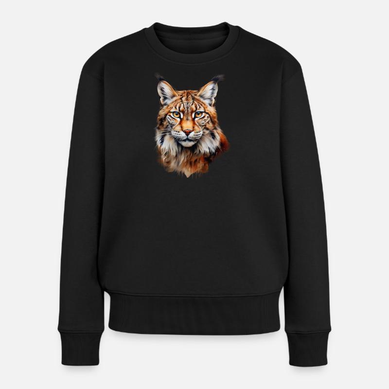 Luchs Portrait – Wildtier Design - Frauen Premium Bio Pullover - Schwarz