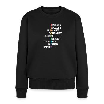 Demokratie Begriffe Respekt, Toleranz - Frauen Premium Bio Pullover - Schwarz - Vorne - Julia (174cm)