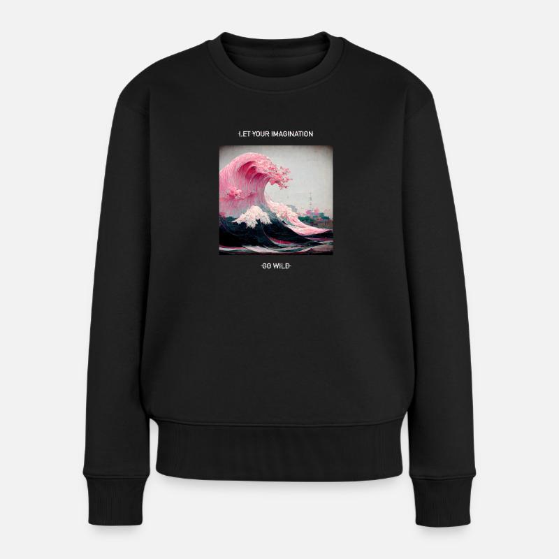 Pinke Kanagawa Welle Wave - Frauen Premium Bio Pullover - Schwarz
