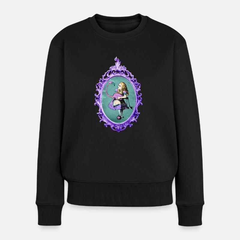 Dark Alice - Alice with Flamingo - Frauen Premium Bio Pullover - Schwarz