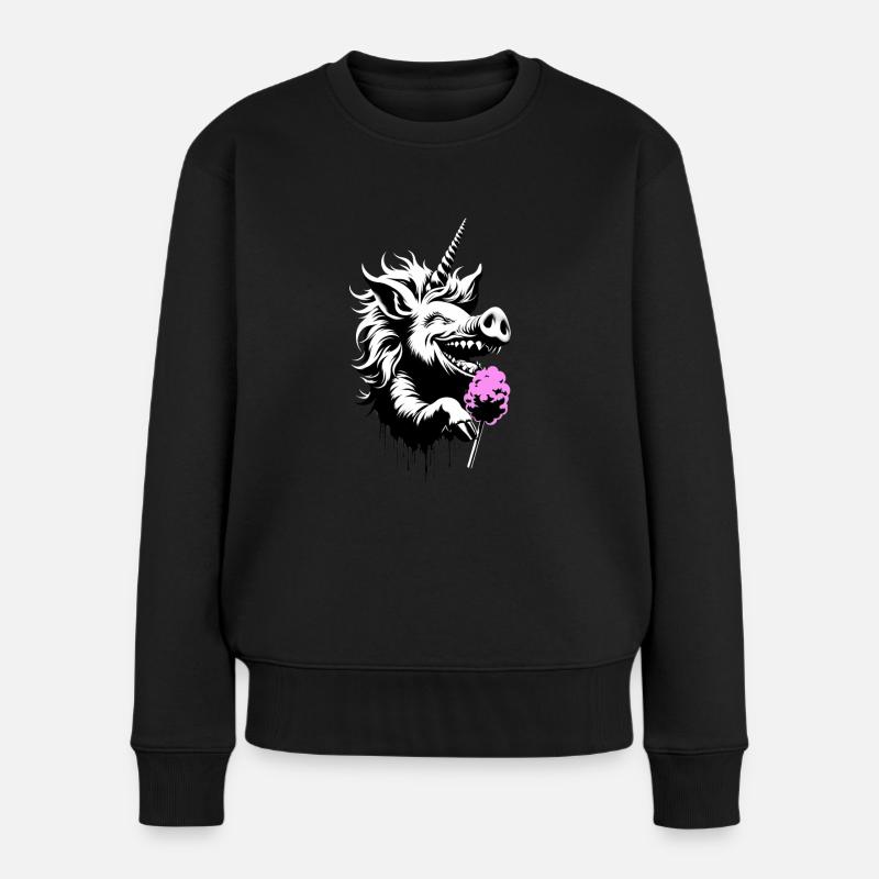 Schweinhorn mit Zuckerwatte - Frauen Premium Bio Pullover - Schwarz