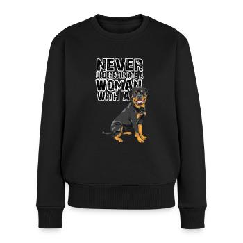 Do not underestimate a woman with a Rottweiler - Women's Premium Organic Jumper - black - Front - Julia (174cm)