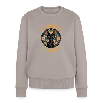 Hypnotic cat portrait: I control the world - Women's Premium Organic Jumper - taupe - Front - Julia (174cm)