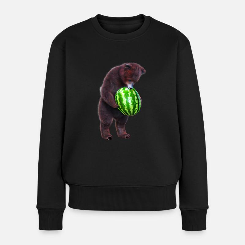 Bär mit Wassermelone - Frauen Premium Bio Pullover - Schwarz