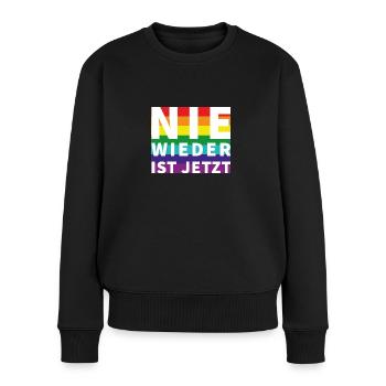 Nie wieder Schriftzug Pride Weisser Text - Frauen Premium Bio Pullover - Schwarz - Vorne - Julia (174cm)