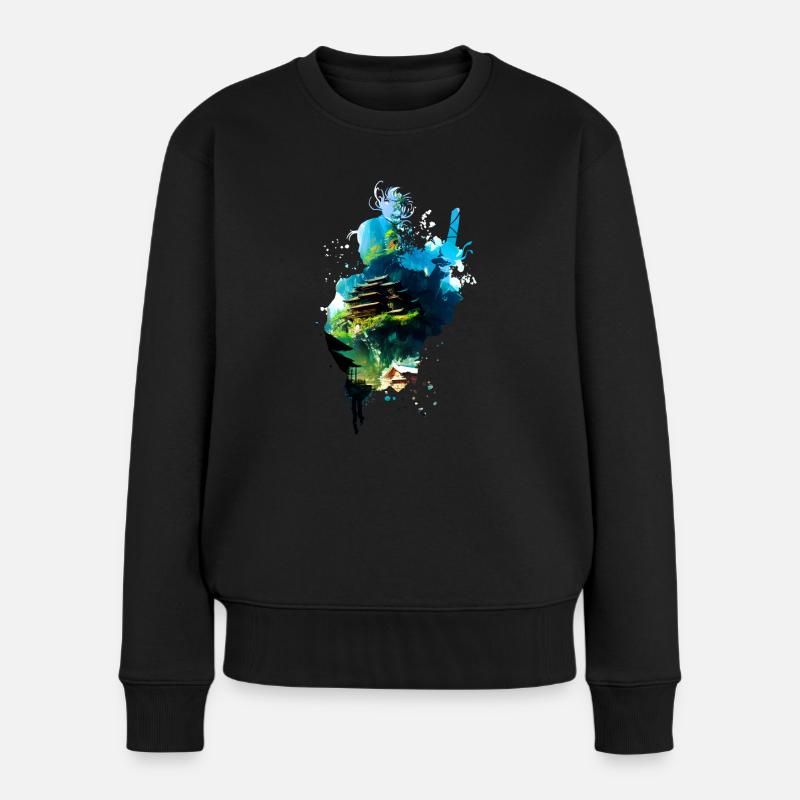 Samurai Anime Style - Frauen Premium Bio Pullover - Schwarz