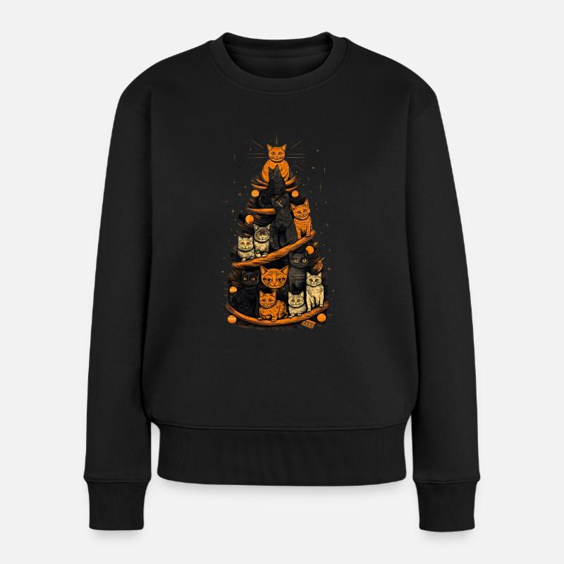 Katzen Tannenbaum Weihnachten Christbaum - Frauen Premium Bio Pullover - Schwarz