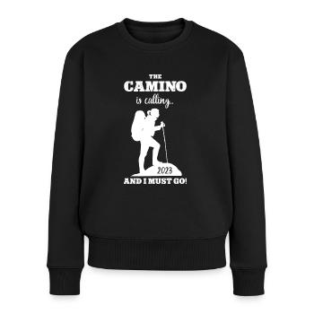 Camino de Santiago Pilger Reise 2023 Wandern Route - Frauen Premium Bio Pullover - Schwarz - Vorne - Julia (174cm)