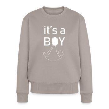 Schwangerschaft Babyparty Babyshower Boy Girl - Frauen Premium Bio Pullover - Taupe - Vorne - Julia (174cm)