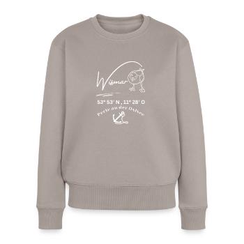 Wismar-Möwe-Anker-Ostsee-Koordinaten-Hansestadt - Frauen Premium Bio Pullover - Taupe - Vorne - Julia (174cm)