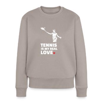I love tennis - Women's Premium Organic Jumper - taupe - Front - Julia (174cm)