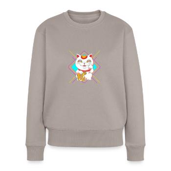 Porte-bonheur Maneki Neko Japon - Pull Premium bio Femme - taupe - Devant - Julia (174cm)