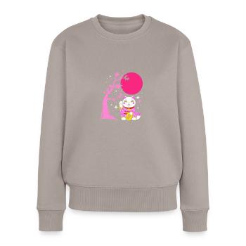 Maneki Neko Japan Glücksbringer - Frauen Premium Bio Pullover - Taupe - Vorne - Julia (174cm)