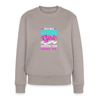 Gamer - Frauen Premium Bio Pullover - Taupe - Vorne - Julia (174cm)