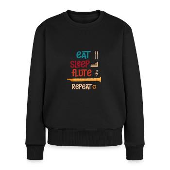 Esst Schläft Flöte Wiederholt Flöte - Frauen Premium Bio Pullover - Schwarz - Vorne - Julia (174cm)