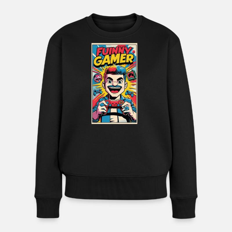 Lustiger Gamer Cartoon Design - Frauen Premium Bio Pullover - Schwarz