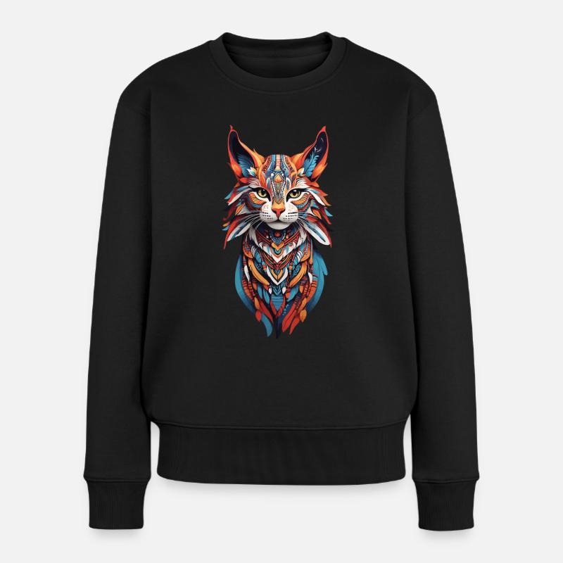 Boho Wildkatzen Spirit Design - Frauen Premium Bio Pullover - Schwarz