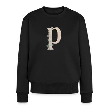 Buchstabe P mit Blumenranke | Vorname mit P - Frauen Premium Bio Pullover - Schwarz - Vorne - Julia (174cm)
