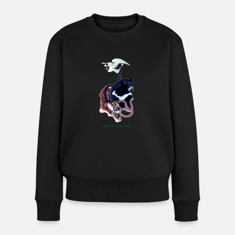 Long Ping - Bär, Kranich, Tiger, Schlange - Frauen Premium Bio Pullover - Schwarz