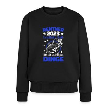 Rentner 2023 - Angler - Angeln - Ruhestand - Frauen Premium Bio Pullover - Schwarz - Vorne - Julia (174cm)