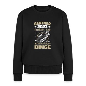 Rentner 2023 - Endlich Zeit zum Angeln - Frauen Premium Bio Pullover - Schwarz - Vorne - Julia (174cm)