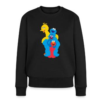Sesamstraße Elmo, Grobi, Krümelmonster und Bibo - Frauen Premium Bio Pullover - Schwarz - Vorne - Julia (174cm)