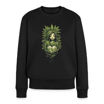 Pflanzenliebe mit Herz Aesthetic Design - Frauen Premium Bio Pullover - Schwarz - Vorne - Julia (174cm)