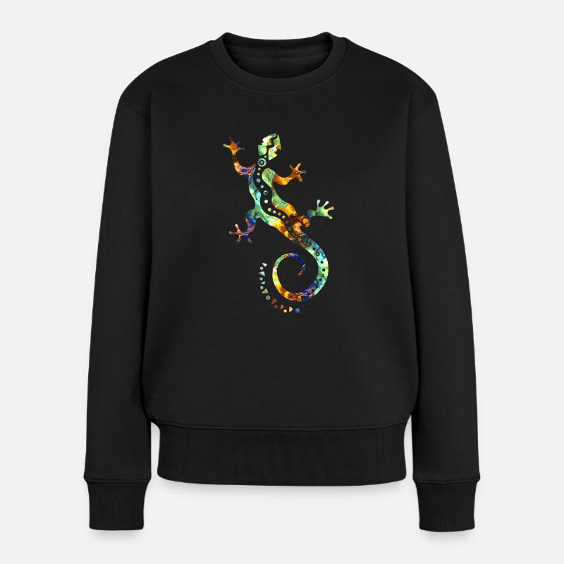 GECKO abstrakt bunt - Frauen Premium Bio Pullover - Schwarz