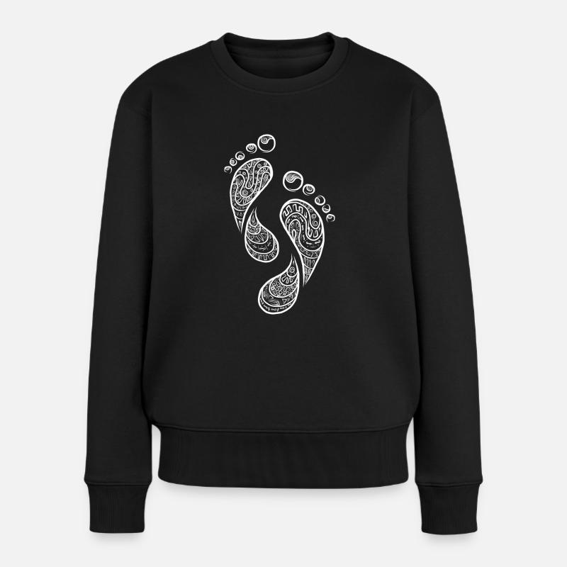 Fußabdruck Mandala/YingYang - Frauen Premium Bio Pullover - Schwarz