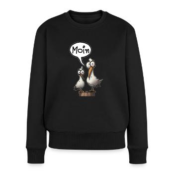 Möwe Möwen Spruch Moin Norddeutschland - Frauen Premium Bio Pullover - Schwarz - Vorne - Julia (174cm)