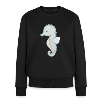 Seepferd - Frauen Premium Bio Pullover - Schwarz - Vorne - Julia (174cm)