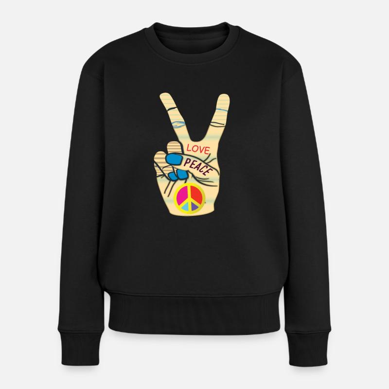 Peace Hand Love - Frauen Premium Bio Pullover - Schwarz