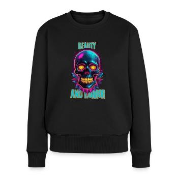 Bunter Totenkopf mit Federn - Frauen Premium Bio Pullover - Schwarz - Vorne - Julia (174cm)