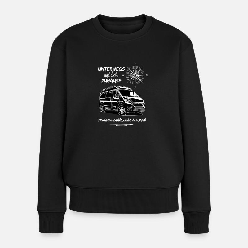 Camping Kastenwagen Wohnmobil Spruch mit Kompass - Frauen Premium Bio Pullover - Schwarz