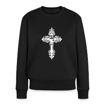 Croix gothique - Pull Premium bio Femme - noir - Devant - Julia (174cm)