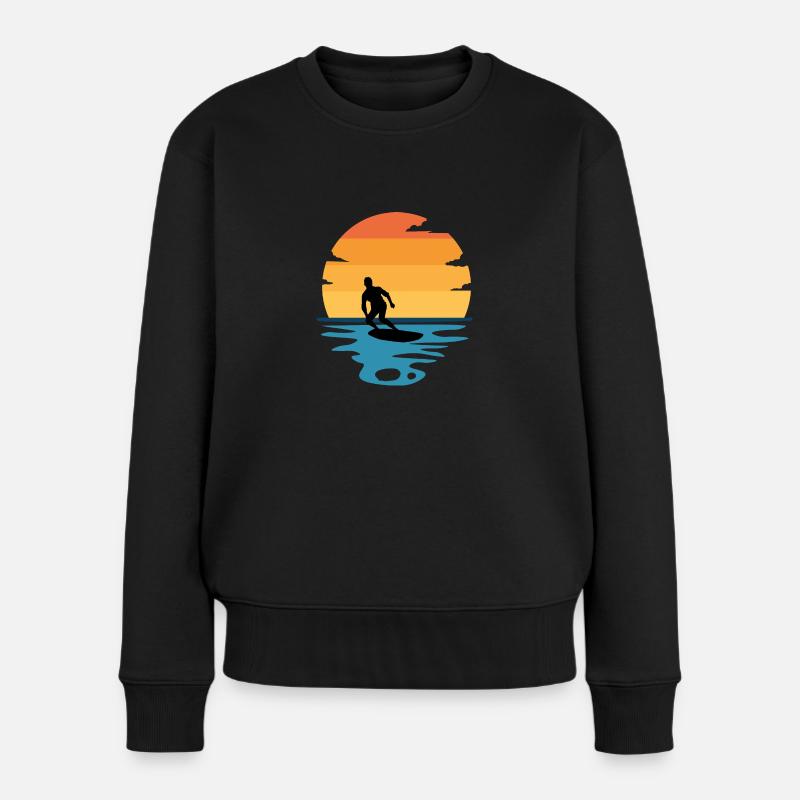 Surfer Surfen Surfing Sonne Retro - Frauen Premium Bio Pullover - Schwarz