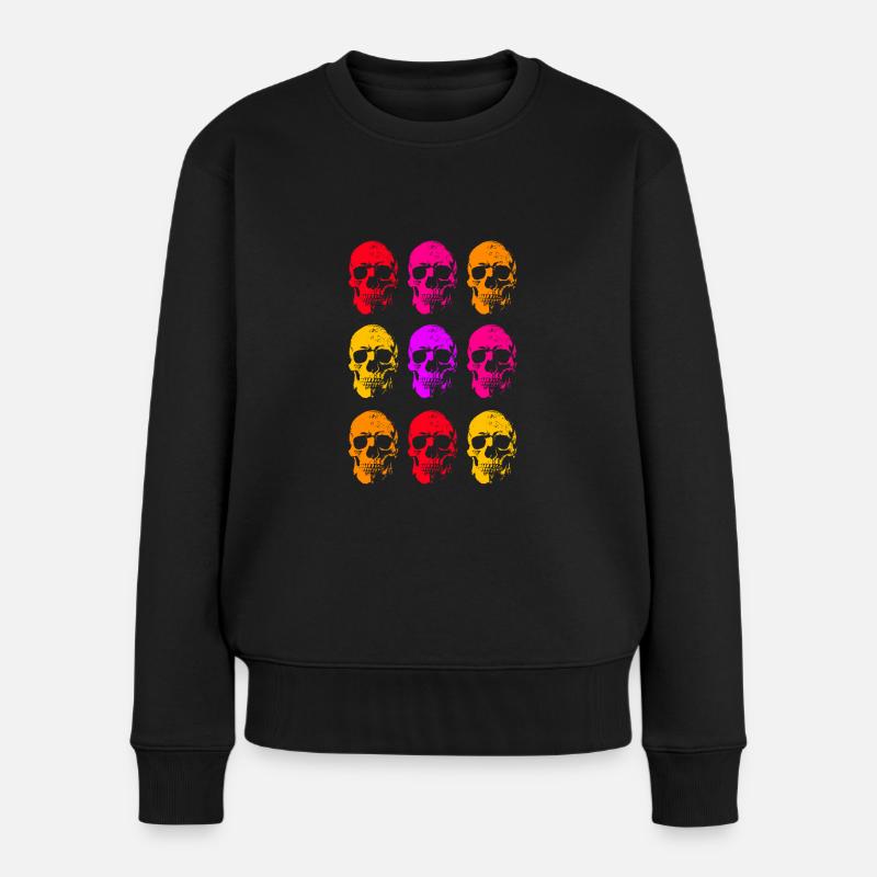 Art du crâne linéaire coloré - Pull Premium bio Femme - noir
