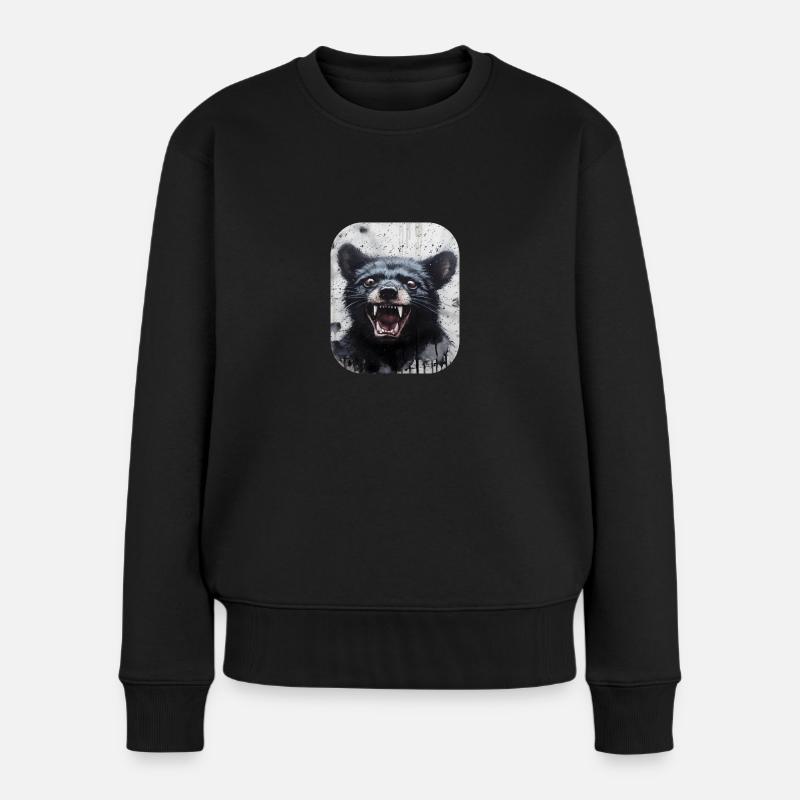 Lachender Tasmanischer Teufel - Frauen Premium Bio Pullover - Schwarz