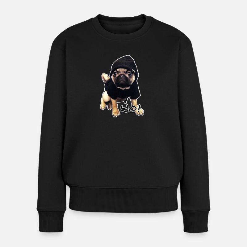 yo_mops_3 - Frauen Premium Bio Pullover - Schwarz