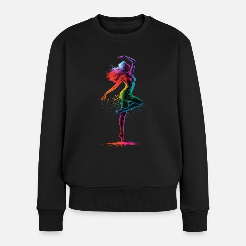 Farbenfrohe Tänzerin auf Zehenspitzen - Frauen Premium Bio Pullover - Schwarz
