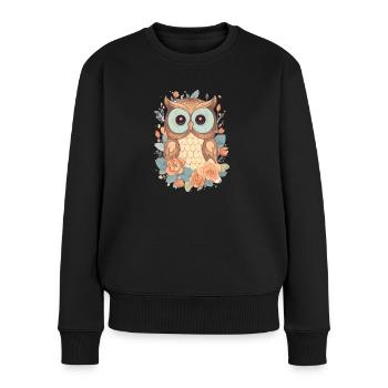 Eule - Frauen Premium Bio Pullover - Schwarz - Vorne - Julia (174cm)