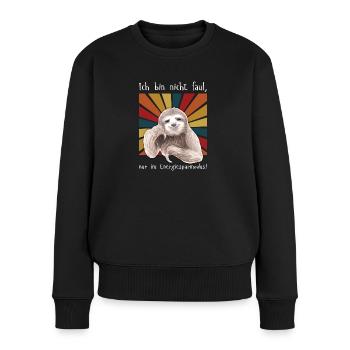 Lusitges Faultier mit Spruch (weiße Schrift) - Frauen Premium Bio Pullover - Schwarz - Vorne - Julia (174cm)