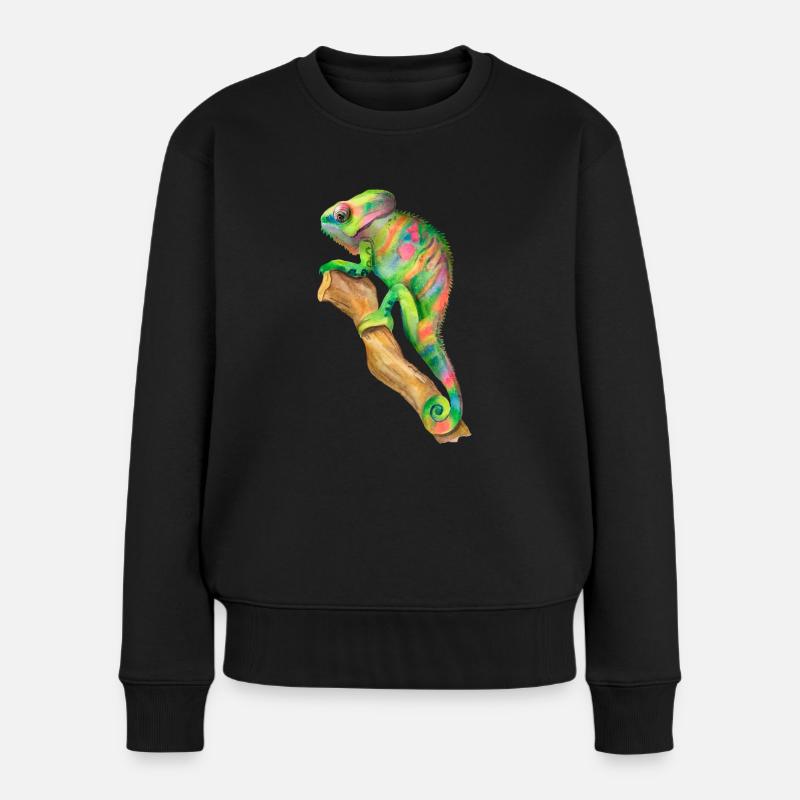 Chamäleon Chameleon im Dschungel auf einem Ast - Frauen Premium Bio Pullover - Schwarz