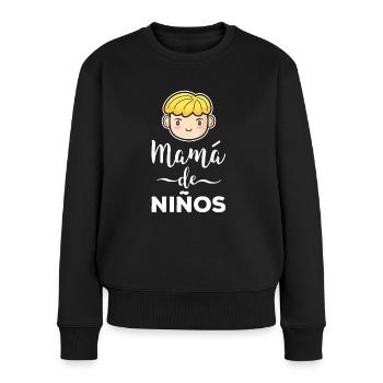Mama von Jungen Geschenk Mutter Muttertag - Frauen Premium Bio Pullover - Schwarz - Vorne - Julia (174cm)