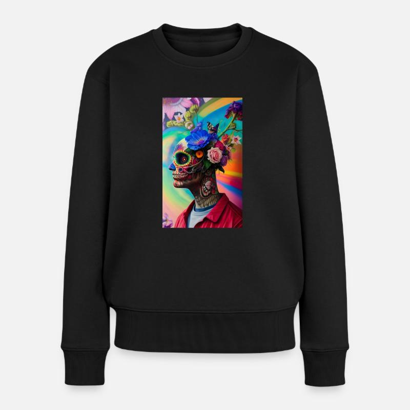 ARTWORK Flower Skull Head Guy - Frauen Premium Bio Pullover - Schwarz