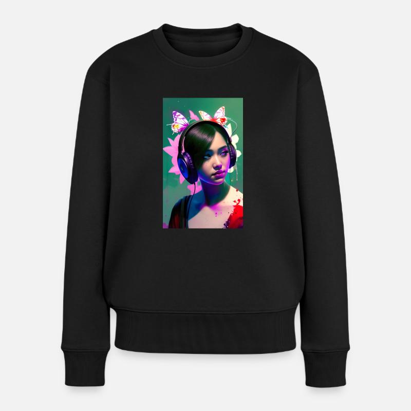 ARTWORK Headphones Girl Lea - Frauen Premium Bio Pullover - Schwarz